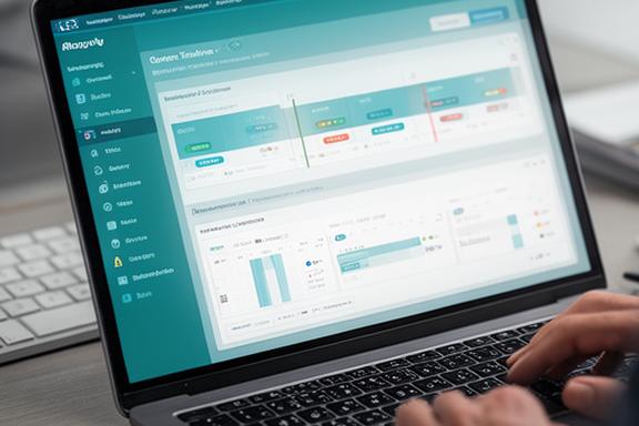 AI creator reviewing a content timeline dashboard on a laptop with notes and analytics visible